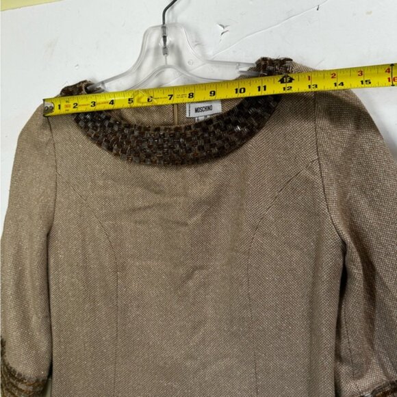 Moschino Vintage Y2K Beaded Gold A Line Mini Dress Metallic Wool Cotton Neutral - Picture 14 of 16